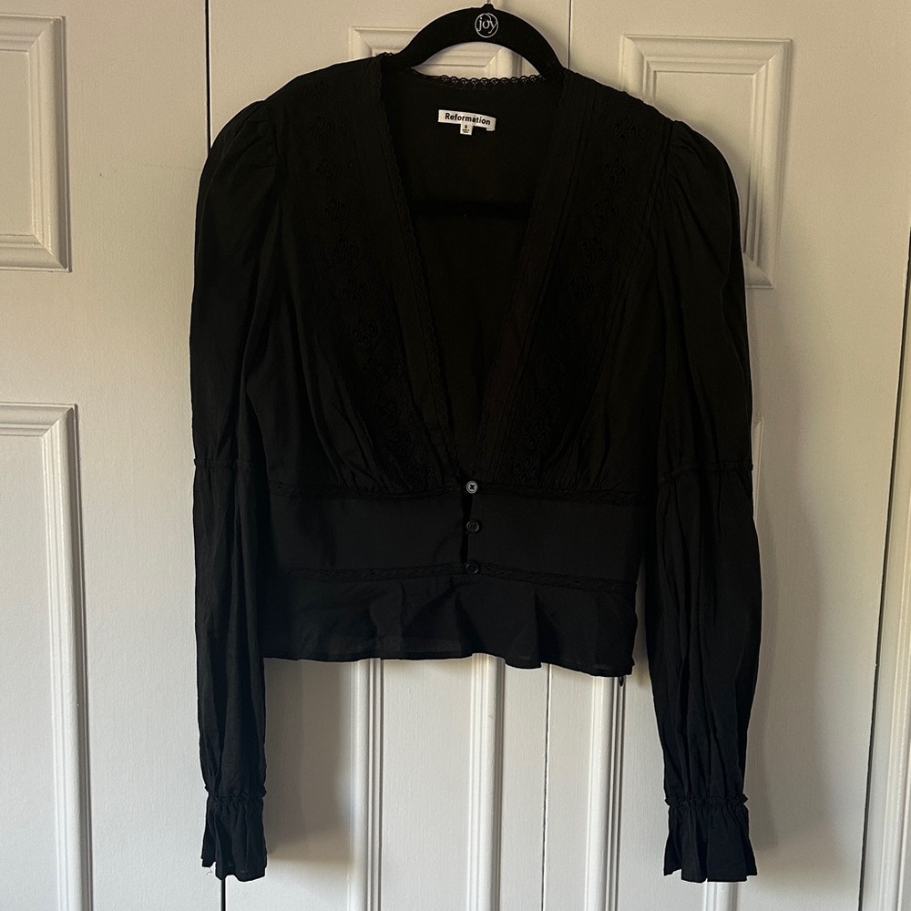 Reformation Black V-Neck Blouse